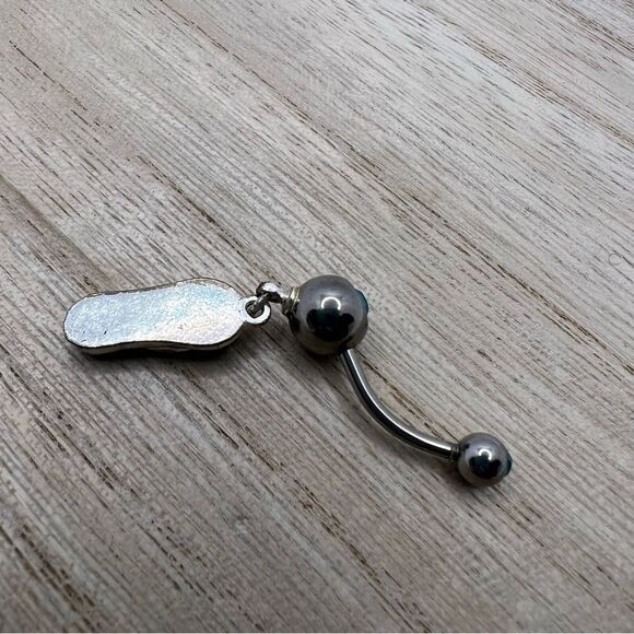 🍭4/$20 Blue glitter sandal flip flop flower jewel silver belly button ring - Picture 5 of 5